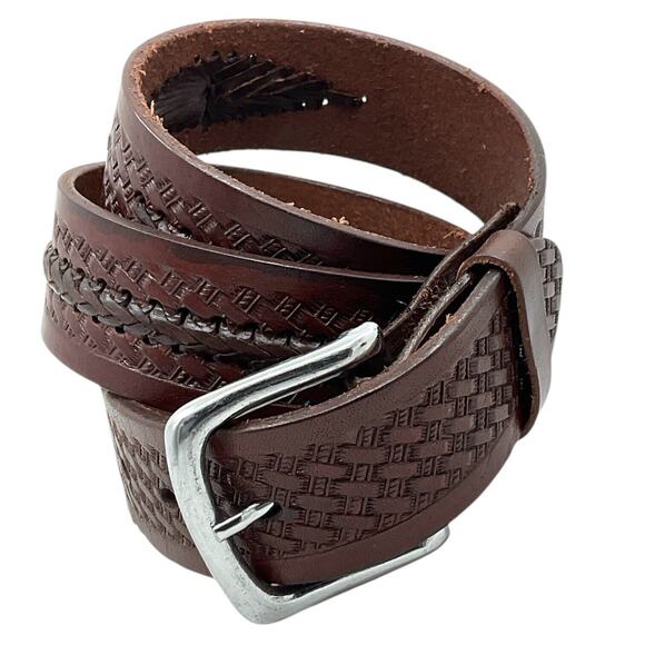 Brown Leather Mens 36 Western Belt Dark Brown Stitching Southwest Rodeo Cowboy - Picture 4 of 5